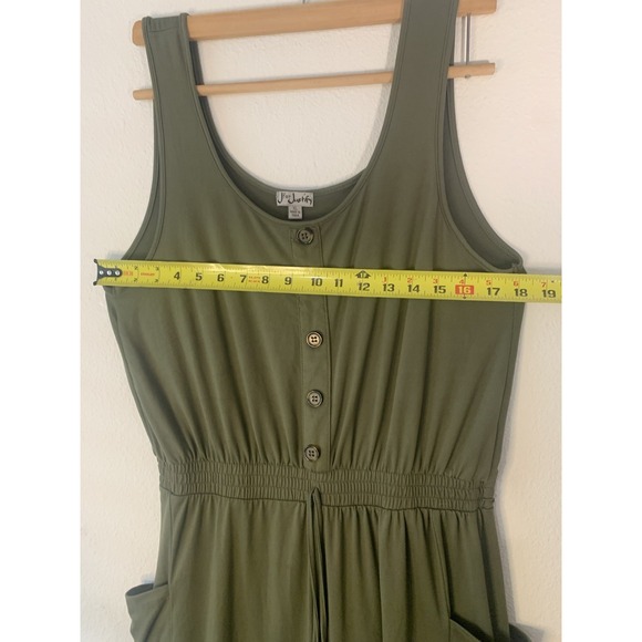 (E-193)For Justify Women’s Olive Green Jumpsuit XL Sleeveless Button Front Draws - Picture 5 of 7